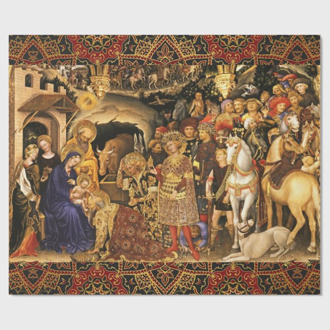 Papier Cadeau ADORATION DE MAGI Gentile Da Fabriano, Noël (Plat)