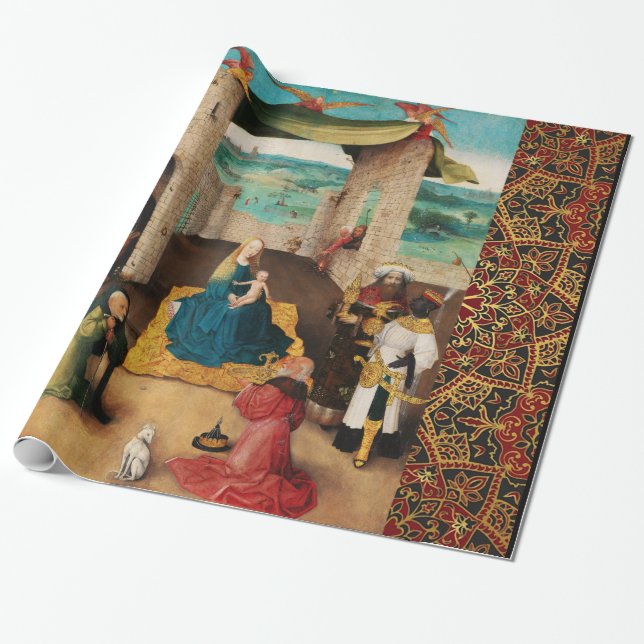 PAPIER CADEAU ADORATION DE MAGI, PARCHEMENT NATIVITÉ DE NOËL (Déroulé)