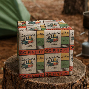 Papier Cadeau Adventure Await Go Find It Retro Camping Travel