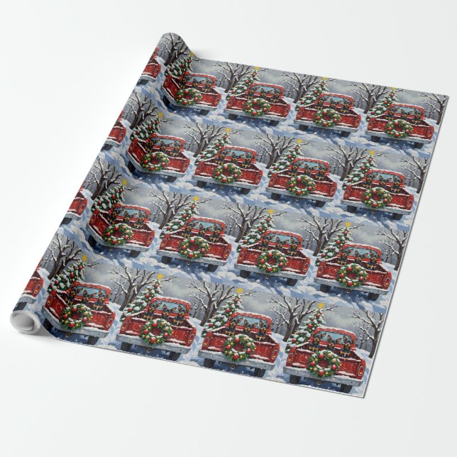 Papier Cadeau Affenpinscher Christmas Red Truck Holiday (Déroulé)