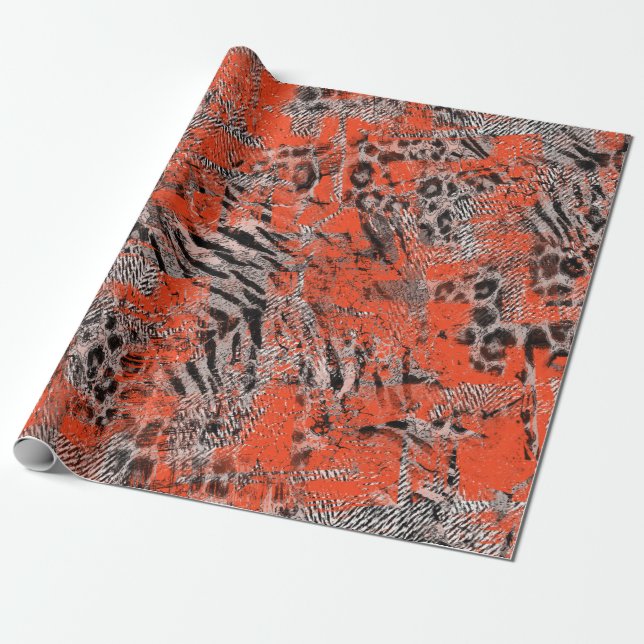 Papier Cadeau Africain, tribal. Noir, rouge, gris. (Déroulé)