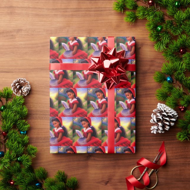 Papier Cadeau African American Christmas Red Ridinghood Girl (Cadeau de vacances)