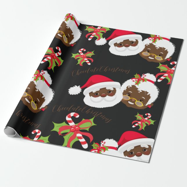 Papier Cadeau African American Père Noël & Mme Claus (Déroulé)