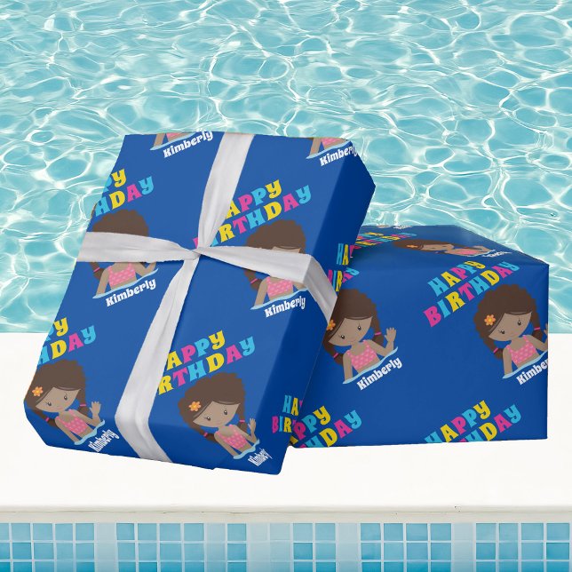 Papier Cadeau African American Pool Party Fille Personnalisée An (Créateur téléchargé)