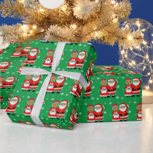 Papier Cadeau Afro-Américain M. et Mme Santa Claus Noël 