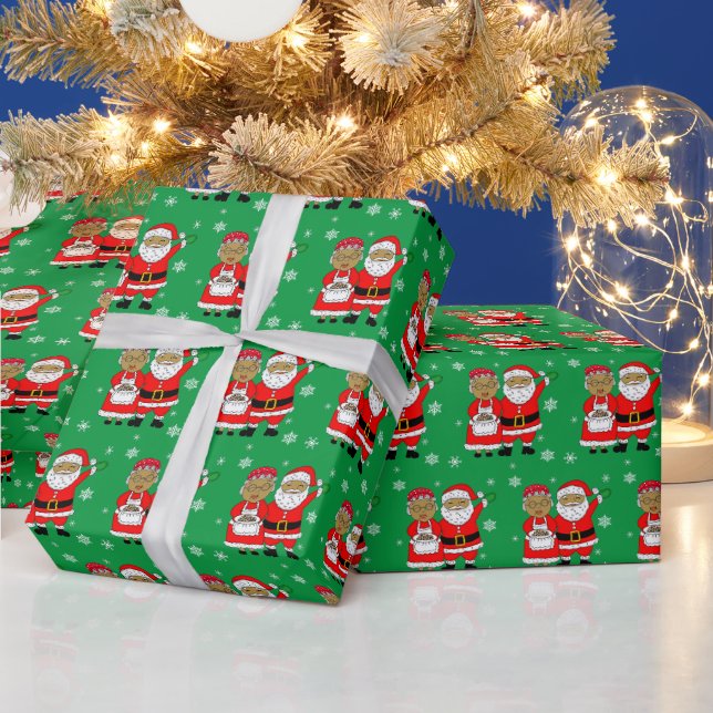 Papier Cadeau Afro-Américain M. et Mme Santa Claus Noël (Vacances)