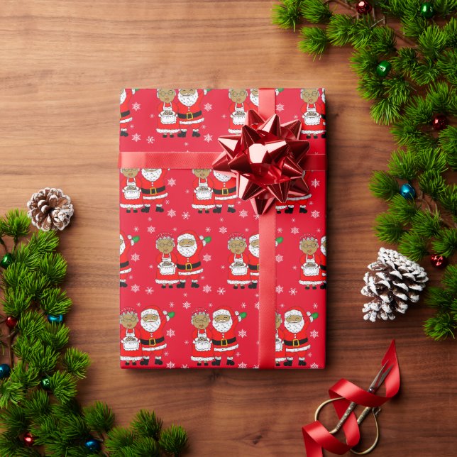 Papier Cadeau Afro-Américain M. et Mme Santa Claus Noël (Cadeau de vacances)