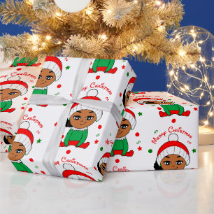Papier Cadeau Afro Baby Girl Puffs Noël Africain Américain