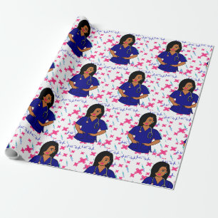 Papier Cadeau Afro Nurse Caregider LPN RN Black Wrapper Paper