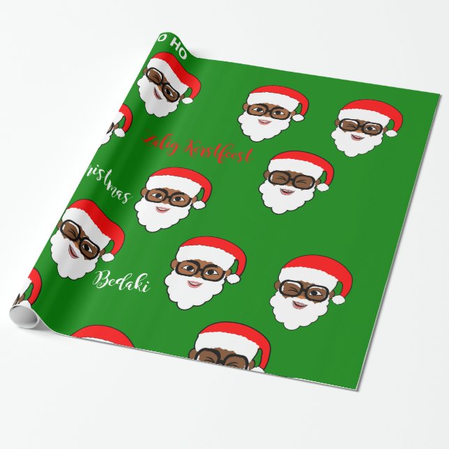 Papier Cadeau Afro Père Noël Noël Black Père Noël Melanin (Déroulé)