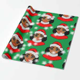 Papier Cadeau Afro Père Noël Puffs Black Girl Christmas