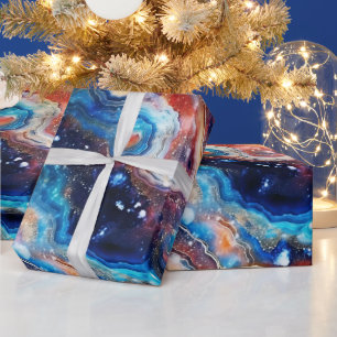 Papier Cadeau Agate Céleste Motif de Pierre Cosmique Ardente