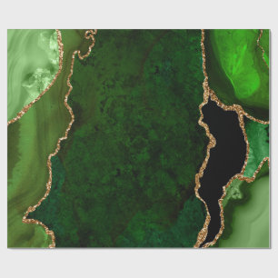 Papier Cadeau Agate de Parties scintillant Green et Gold Faux