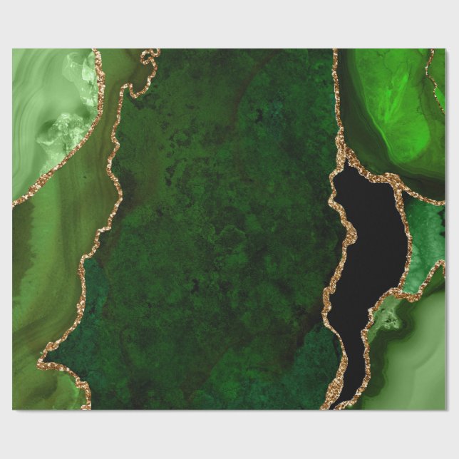 Papier Cadeau Agate de Parties scintillant Green et Gold Faux (Plat)