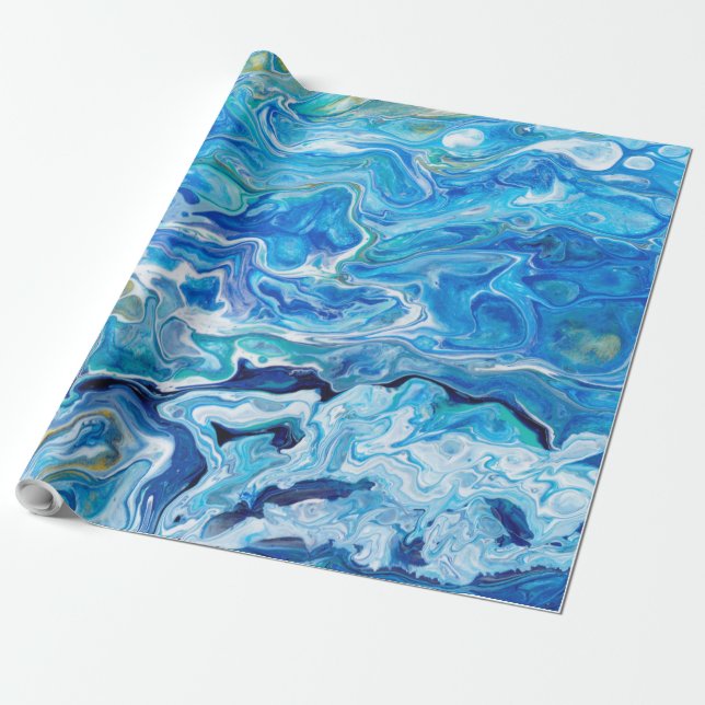 Papier Cadeau Agate folle élégante 6 de dentelle - bleu d'océan (Déroulé)