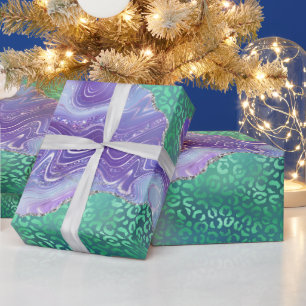 Papier Cadeau Agate Léopard Vert Motif de Pierre Abstraite Gla