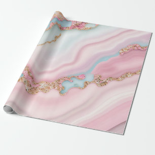 Papier Cadeau Agate Marble Moderne Blue Rose Gold Collection
