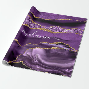 Papier Cadeau Agate Purple Gold Nom personnalisé Papier d'emball