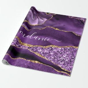 Papier Cadeau Agate Purple Gold Parties scintillant Votre nom En