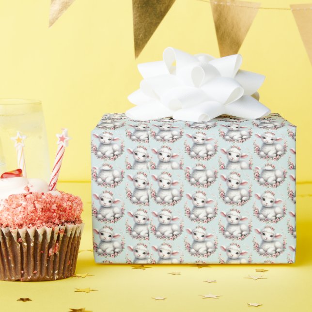 Papier Cadeau Agneau mignon avec la couronne florale (Fête d'anniversaire)