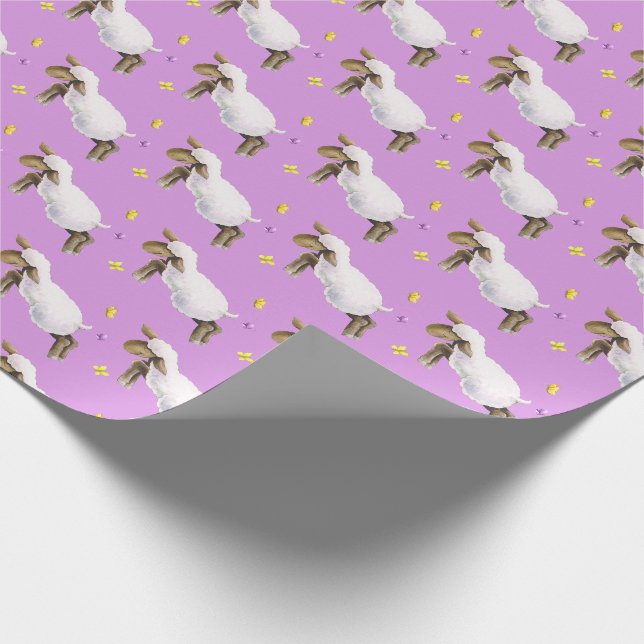 Papier Cadeau Agneau sauter whimsy aquarelle art violet motif (Coin)