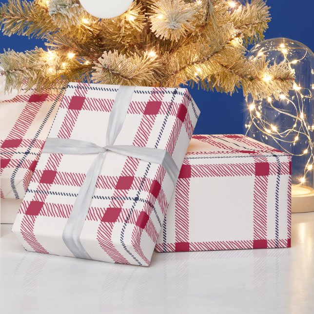 Papier Cadeau Agritourisme plaid de blanc marine rouge main dess (Vacances)