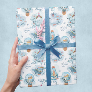 Papier Cadeau Ahoy C'est un garçon mignon Baby shower baleine