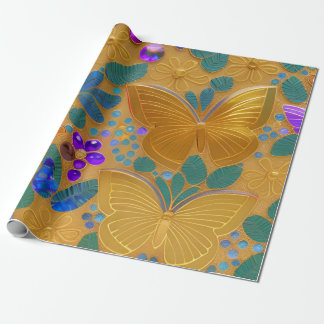 Papier Cadeau AI générée - Papillons d'or Art décoratif
