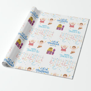 Papier Cadeau Aïd Moubarak Blanc Pour Les Enfants