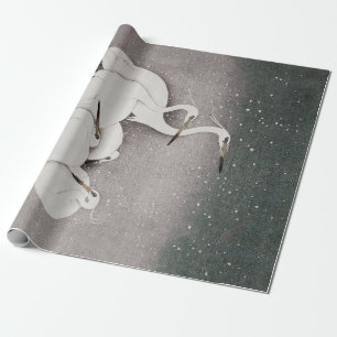 Papier Cadeau Aigrettes japonaises Grues Oiseau Hiver Neige Art