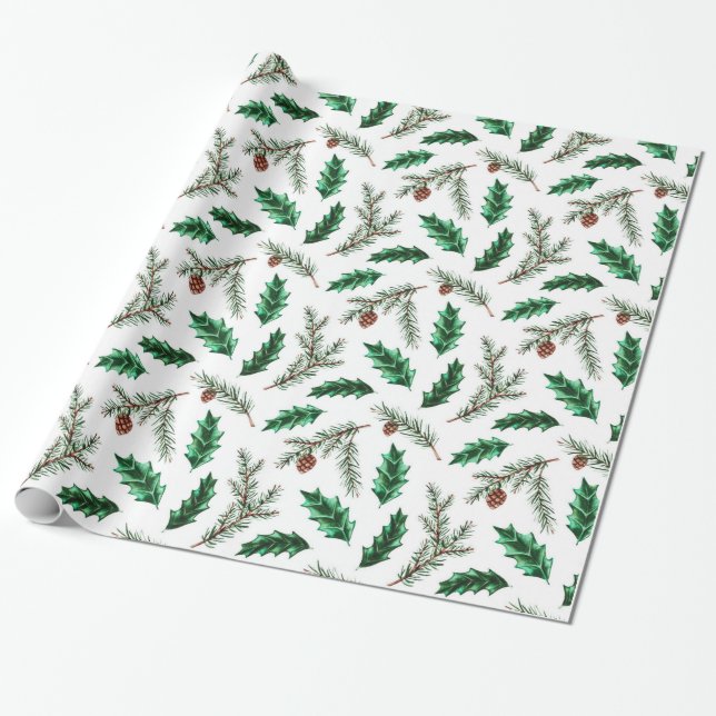 Papier Cadeau Aiguille de pin de Noël décorative (Déroulé)