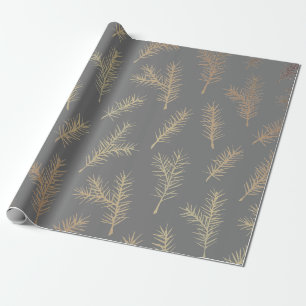 PAPIER CADEAU AIGUILLES DE PINS PAPIER EN LAVAGE GRIS ET JAUNE