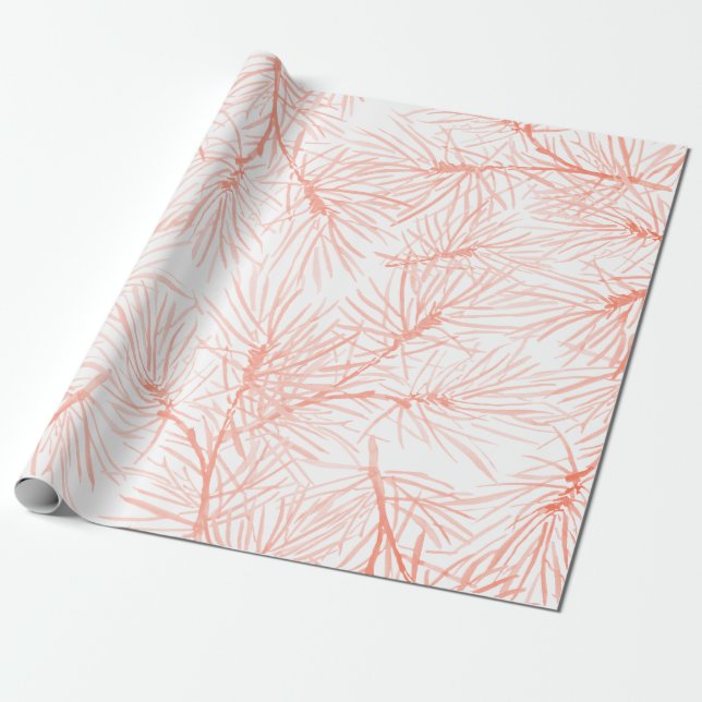PAPIER CADEAU AIGUILLES EN PINS ROSE MOTIF POUR CADEAU DE NOËL (Déroulé)