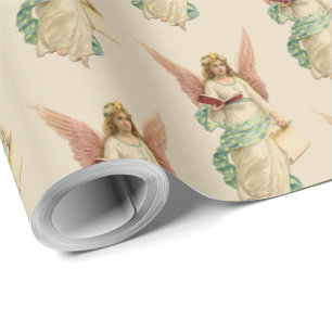 Papier Cadeau Ailes vintages de rose de fille d'ange de Noël