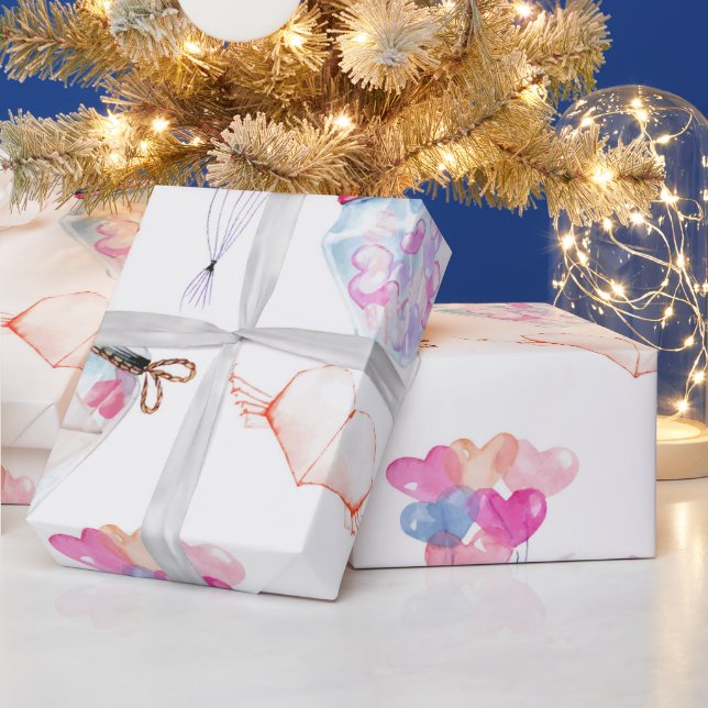 Papier Cadeau Aimante à thème Valentine aquarelle (Vacances)