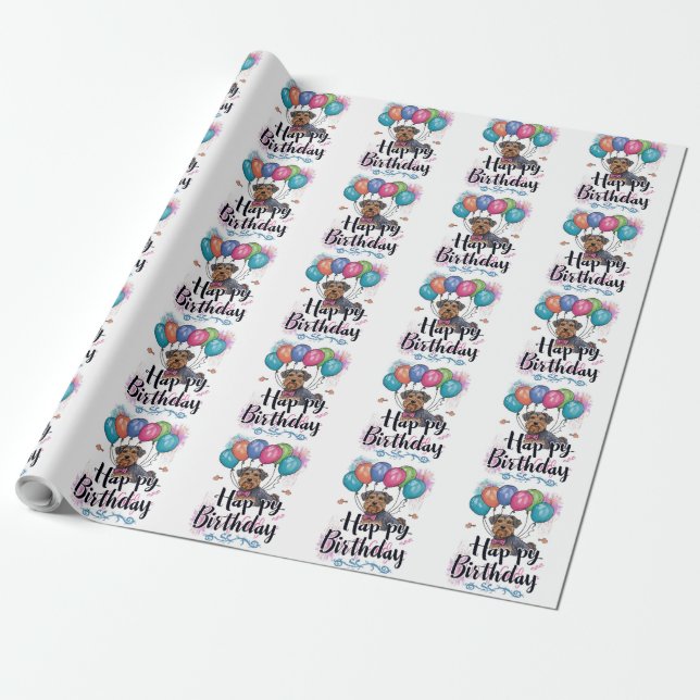 Papier Cadeau Airedale avec ballons Anniversaire (Déroulé)