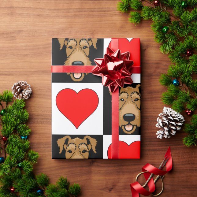 Papier Cadeau Airedale Terrier Heart Motif mignon Amoureux des c (Cadeau de vacances)