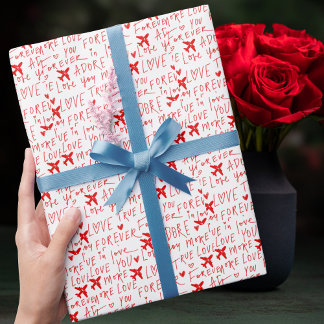 Papier Cadeau Airplane Love you Romantic Travel Valentine’s Day