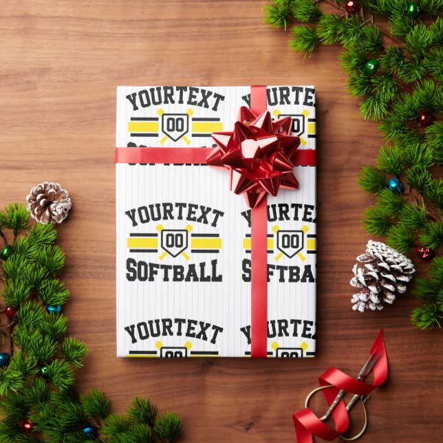 Papier Cadeau AJOUT PERSONNALISÉ NOM Softball Player Varsity Tea (Cadeau de vacances)