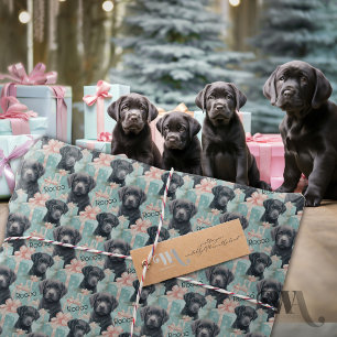 Papier Cadeau Ajouter le nom Labrador Puppy Modern Christmas