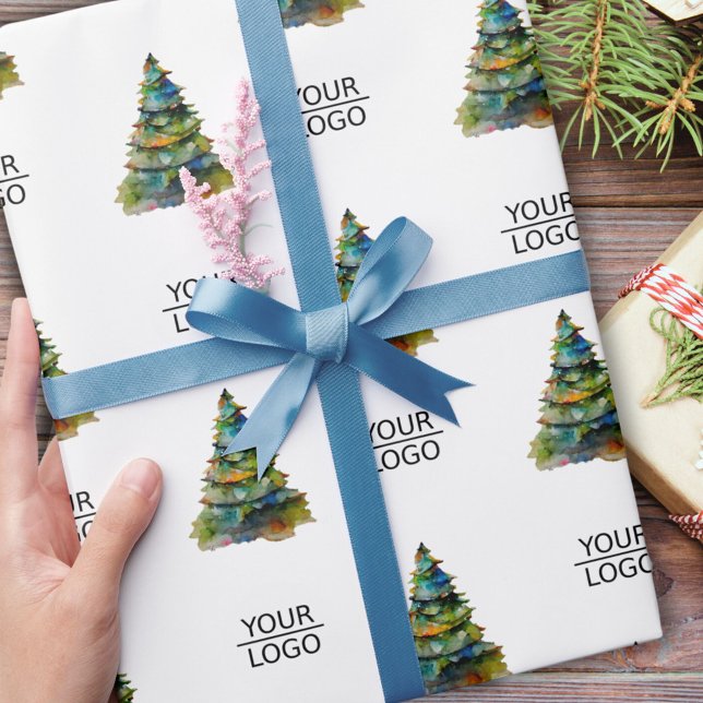 Papier Cadeau Ajouter un logo Modèle d'arbre de Noël Entreprise  (Créateur téléchargé)