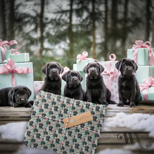 Papier Cadeau Ajouter un nom Labrador Puppy Mint Modern Christma