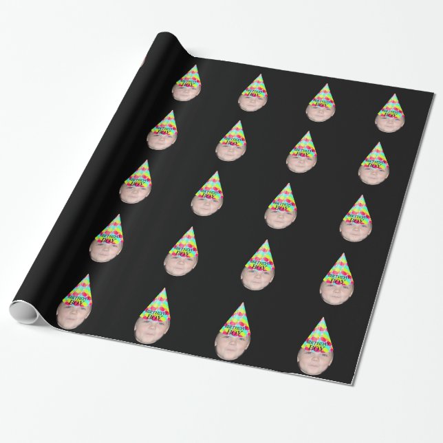 Papier Cadeau Ajouter Votre Photo À Un Casquette De Fête De Garç (Déroulé)