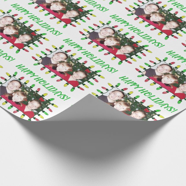 Papier Cadeau Ajoutez bonnes fêtes vos lumières de Noël de photo (Coin)