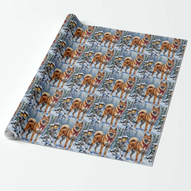 Papier Cadeau Akita Dog Serene Japanese Winter Christmas (Déroulé)