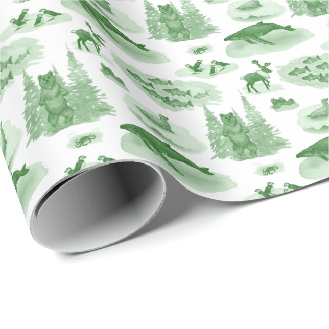 Papier Cadeau Alaska Animal Toile (Emerald Green) (Coin rond)