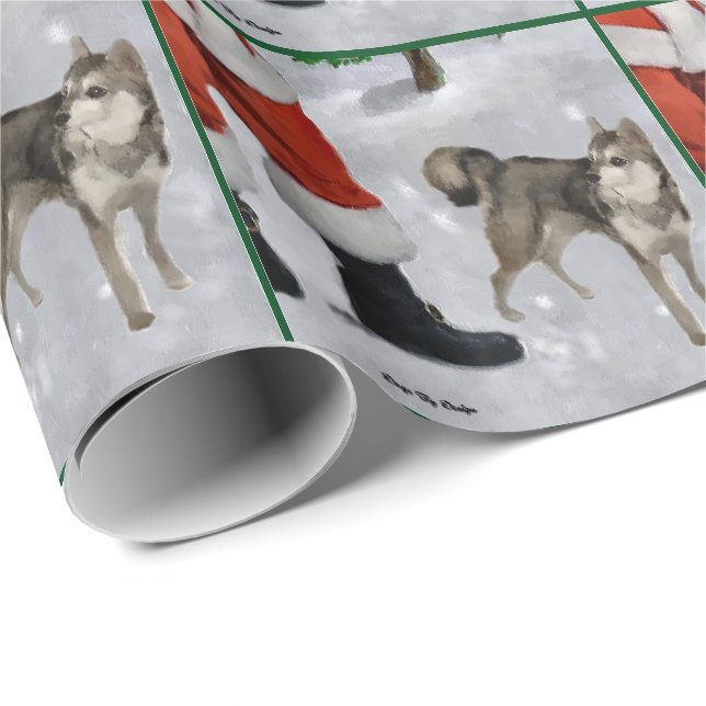 Papier Cadeau Alaskan Klee Kai Christmas Joyeux (Coin rond)