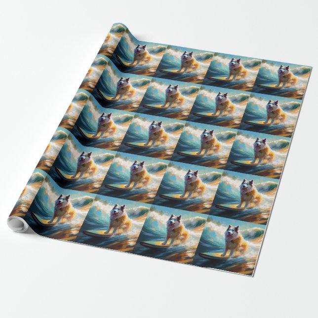 Papier Cadeau Alaskan Malamute Beach Surf Peinture (Déroulé)