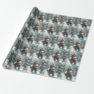 Papier Cadeau Alaskan Malamute Dog équitation moto Noël