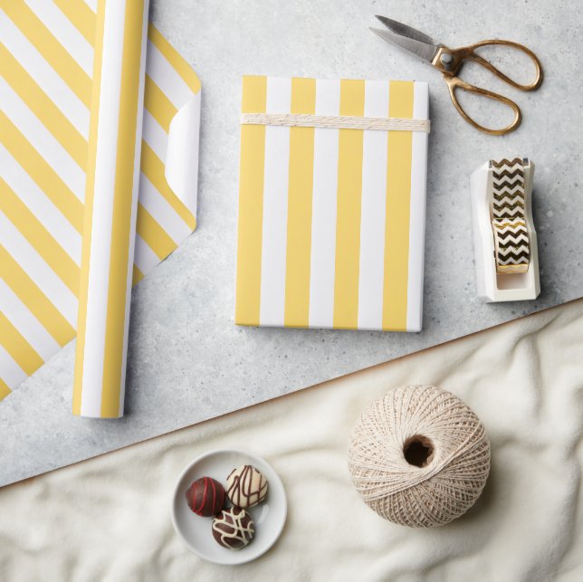 Papier Cadeau Albatros Papier à enveloppement rayé jaune et blan (Artisanat)